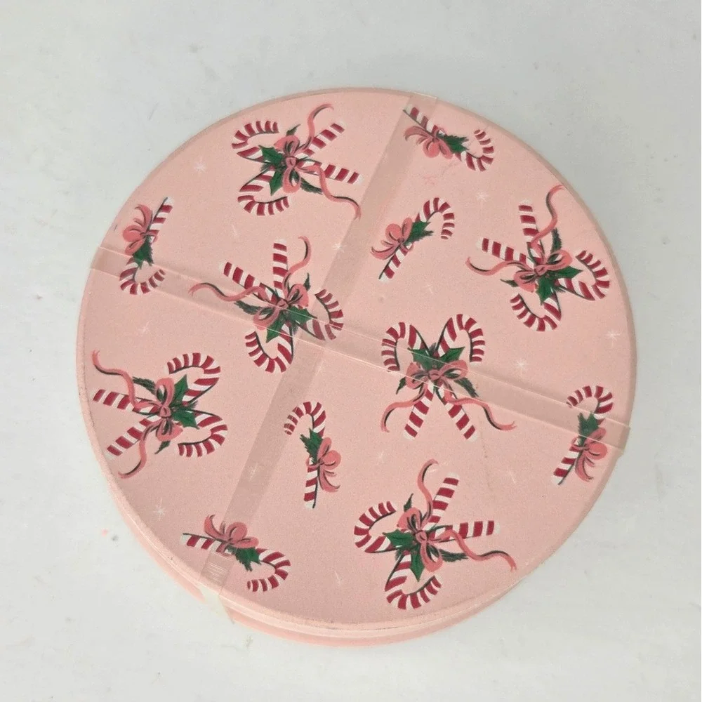 Pink‎ Peppermint Candy Cane Ribbon Ceramic Christmas Coasters Set